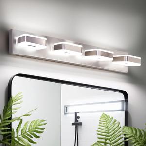 palaro 4-Light LED Vanity Light, Brushed Nickel Vanity Lights for Bathroom, Dimmable Bathroom Lighting Fixtures Over Mirror, Cool White 6000K, 360° Rotatable Heads, 4-Light 30 Inches
