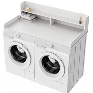 Fabuday 2-Tier Wood Washer Dryer Countertop with Shelf - Two Layers Laundry Topper for Storage & Organization, 54''x27.5''x11.9'' Counter Table with Edge Over Washing & Dryer, Crisp White