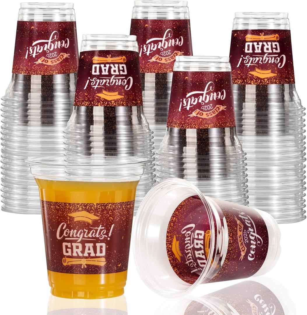 Class of 2026 Decorations- 72 Pcs 14oz Maroon Graduation Plastic Cups for Party Graduation Cups Disposable Essential Grad Party Supplies Decorations
