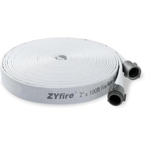 ZYfire Fire Hose - 2" ID x 100 FT Single Jacket EPDM Firefighter Hose with M  F NST/NH Aluminum Couplings 750 PSI Burst Pressure Lightweight for Use in Firefighting