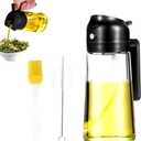 2 in 1 Oil Sprayer & Dispenser for Cooking | 16oz/470ml Glass Olive Oil Sprayer with Brush | Oil Spray Bottle with Pourer, Food-grade Oil Mister for Air Fryer, Salad, Frying, BBQ (Black)