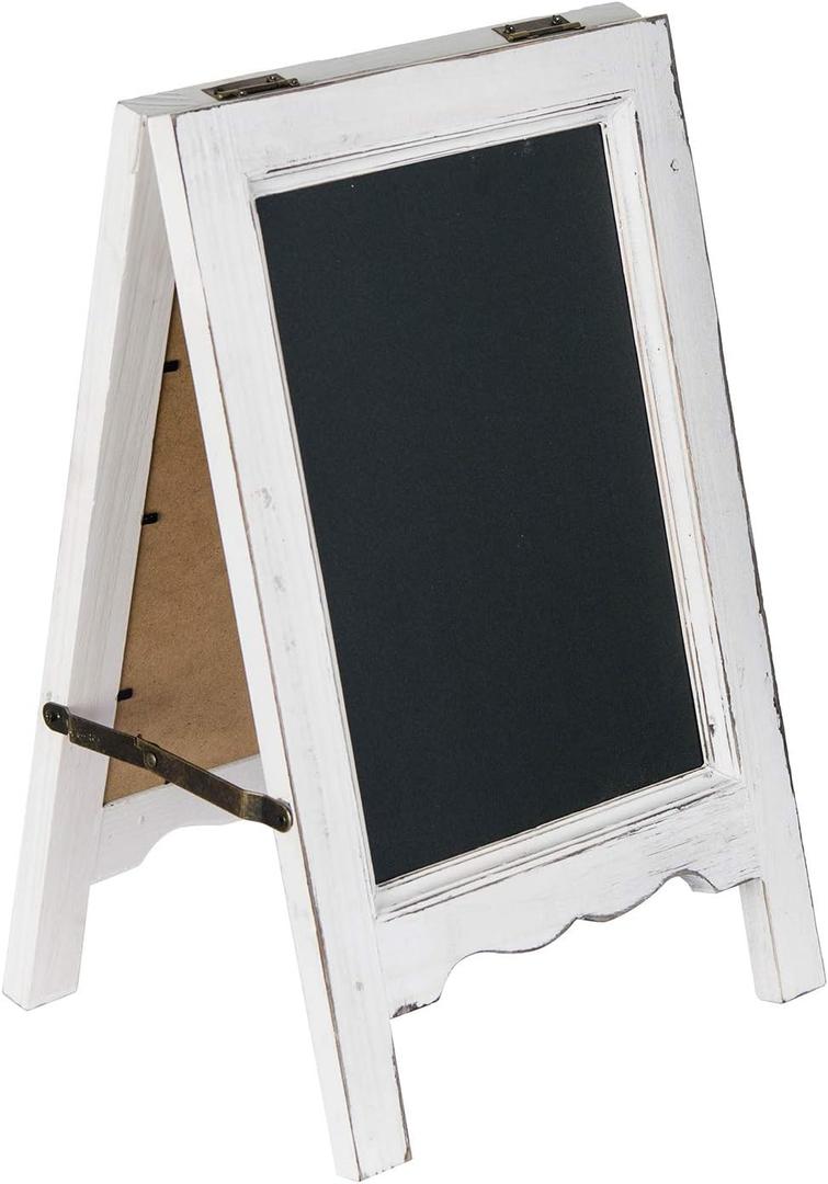 15 inch Mini Tabletop Wooden A-Frame Double-Sided Slate Chalkboard Sign Easel for Business (White)