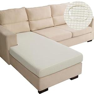 TOPYUMH Water Repellent L Shaped Couch Covers for Sectional Sofa, Stretch Separete Chaise Lounge Cover for Both Left/Right Sectional Couch with Elastic Bottom for Kids, Pets, Cream White