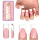 NOVO OVO Medium Sharp Square White French Tip Nail Tips Press on BABY PINK, Extra Thick NEED Builder Gel & Top Coat & Glue, Soft Gel Full Cover False Fake Nail Extension in Salon DIY x 15 Sizes 180 pc