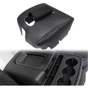 NLQR Leather Center Console Armrest Lid fit for Chevy Silverado GMC Sierra Suburban Tahoe GMC Sierra Yukon 2014-2018 fit for Cadillac Escalade 2015-2018 Jump Seat Black Leather with White Stitching
