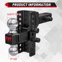 TYT Adjustable Truck Trailer Hitch for 2.5 inch Receiver, 6" Drop/Rise Tow Hitch with Dual Balls (2" & 2-5/16"), Includes Two Pin Locks & Hitch Tightener