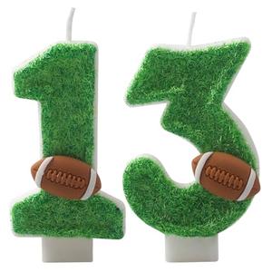 Football Candles 13,13 Candles for Birthday Cake Boy,Number 13 Birthday Candles Green Cake Decoration for Football Theme Party Supplies