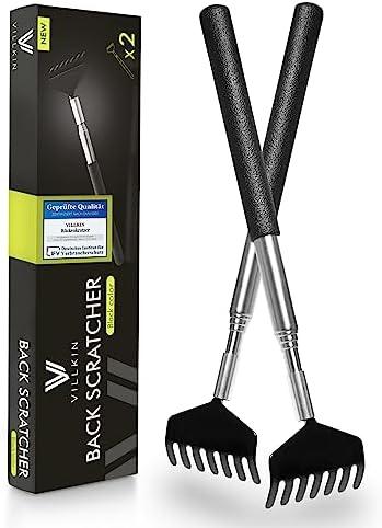 Pack of 2 Villkin Back Scratcher (2 Pack) - Extendable Stainless Steel Scratching Tool for Men and Women Against Itching – Black Telescopic Back Scratcher