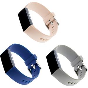 WITHit Designer Band Compatible with Fitbit Charge 3 & Fitbit Charge 4 (Light Gray/Bluestone/Coral Silicone)
