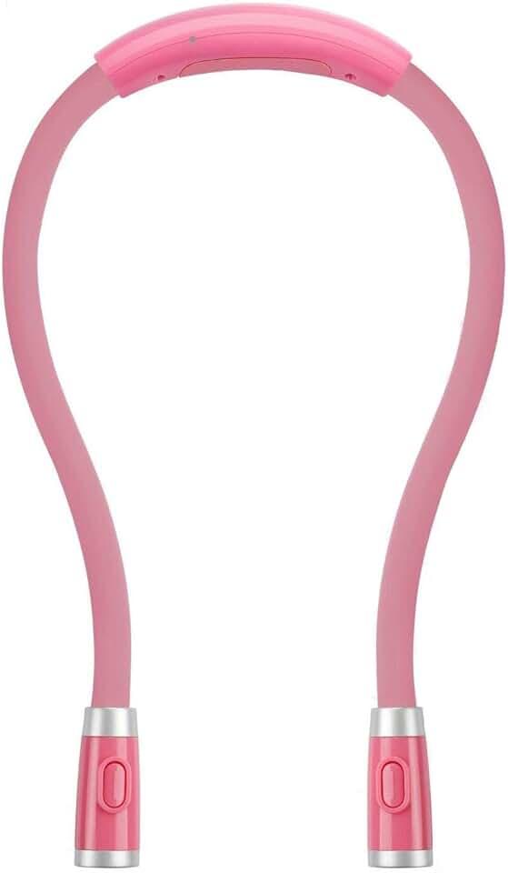 Rechargeable LED Neck Reading Light, Book Lights for Reading in Bed, 3 Brightness Levels, 2 Flexible Soft Silicone Arms Comfortable Wear, Long Lasting. Perfect for Bookworms, Craft & Knitting (Pink)