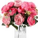 DEEMEI Artificial Peony Flower Silk Peonies Bouquet 4 Bundles Fake Flowers Bulk for Home Wedding Party Decor (Rose Red+Pink)