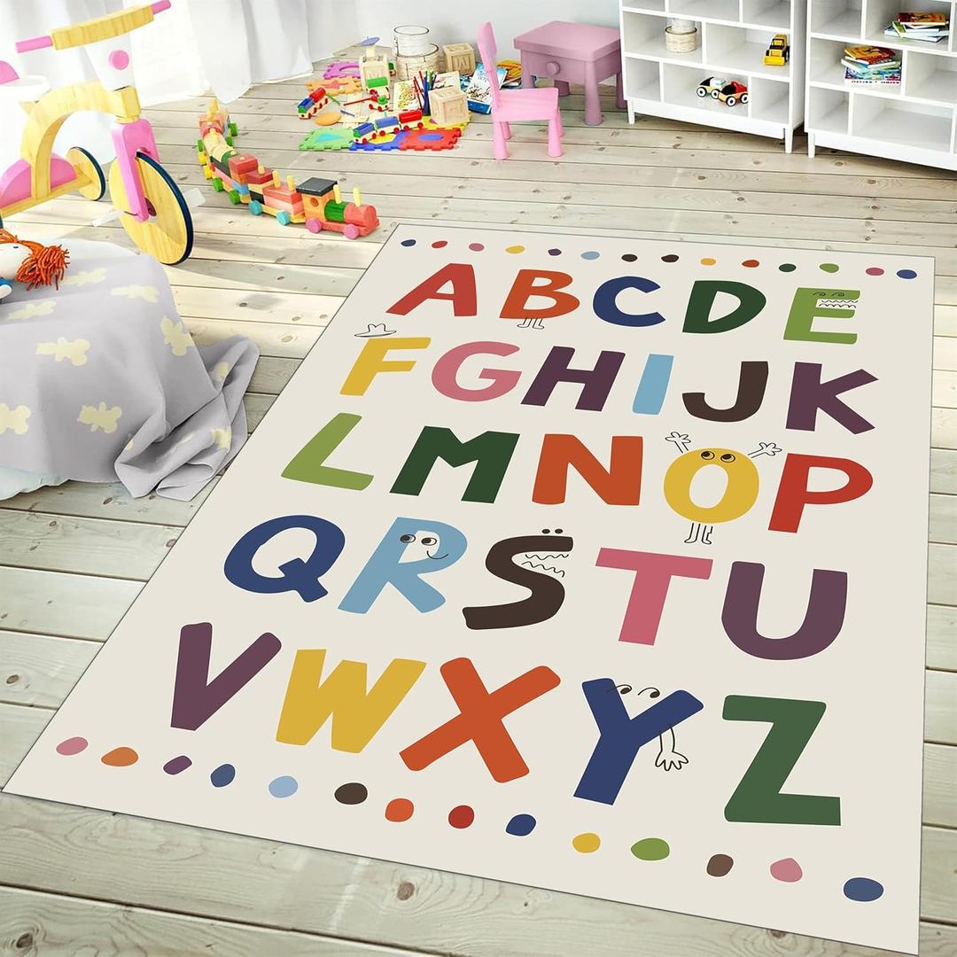 Large ABC Kids Area Rugs 2x3ft, Kindergarten and Preschool Educational Learning Alphabet Area Rugs Playroom Kids Puzzle Rugs Suitable for Children's Rooms, for Nursery, Classroom, Baby Daycare