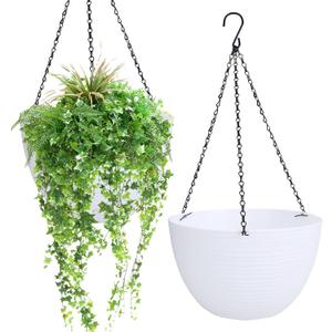 summer flower 2 Pack Self Watering Hanging Planters 9.9 Inch Hanging Baskets Plant Pots for Indoor Outdoor Halloween Hanging Plant Holder for Garden Porch Ceiling -White, Plant Not Included