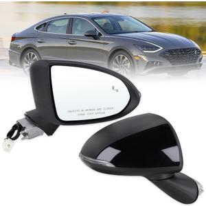 Right Passenger Side Mirror Compatible With 2020 2021 2022 Hyundai Sonata With Manual Folding Power Glass Turn Signal Heated Blind Spot Black Replace#87620L0040(8Pins)