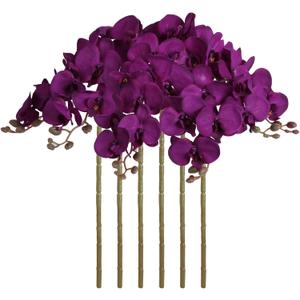 38 Inch Purple Flowers Faux Orchid 6 PCS Orchids Artificial Flowers Velvet Flowers Long Stem Artificial Flowers for Tall Vase for Home Wedding Decoration(Dark Purple)