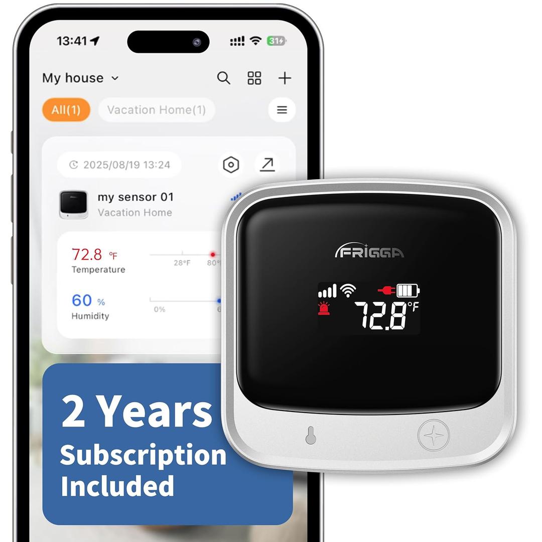 Frigga 4G Cellular & WiFi Temperature & Humidity Monitor, Remote Temperature Sensor with App, Email, Voice Alerts for RV, Pets Safety, Vacation Home Monitoring, 2 Years Subscription Included