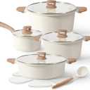 CAROTE 12 Pcs Pots and Pans Set Nonstick, White Granite Induction Cookware Non Stick Kitchen Cooking Set with Utensil and Pan Protectors