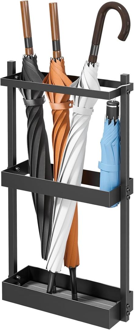 Umbrella Stand with Drying Stone, Steel Umbrella Holder Rack, Organizer for Entryway, Mudrooms, Office, Black