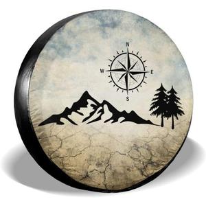 Nature Mountain Compass Spare Tire Cover Wheel Protectors Weatherproof Universal for Trailer Rv SUV Truck Camper Travel Trailer 14" 15" 16" 17" (15" for tire diameter 27.60"-29.92"/70.1cm-76cm)