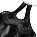 Hilinker Womens Sexy Sheer Lingerie Dress Set Long Mesh Leather Patchwork See Through Chemise Nightgown Black Small (Black, S)