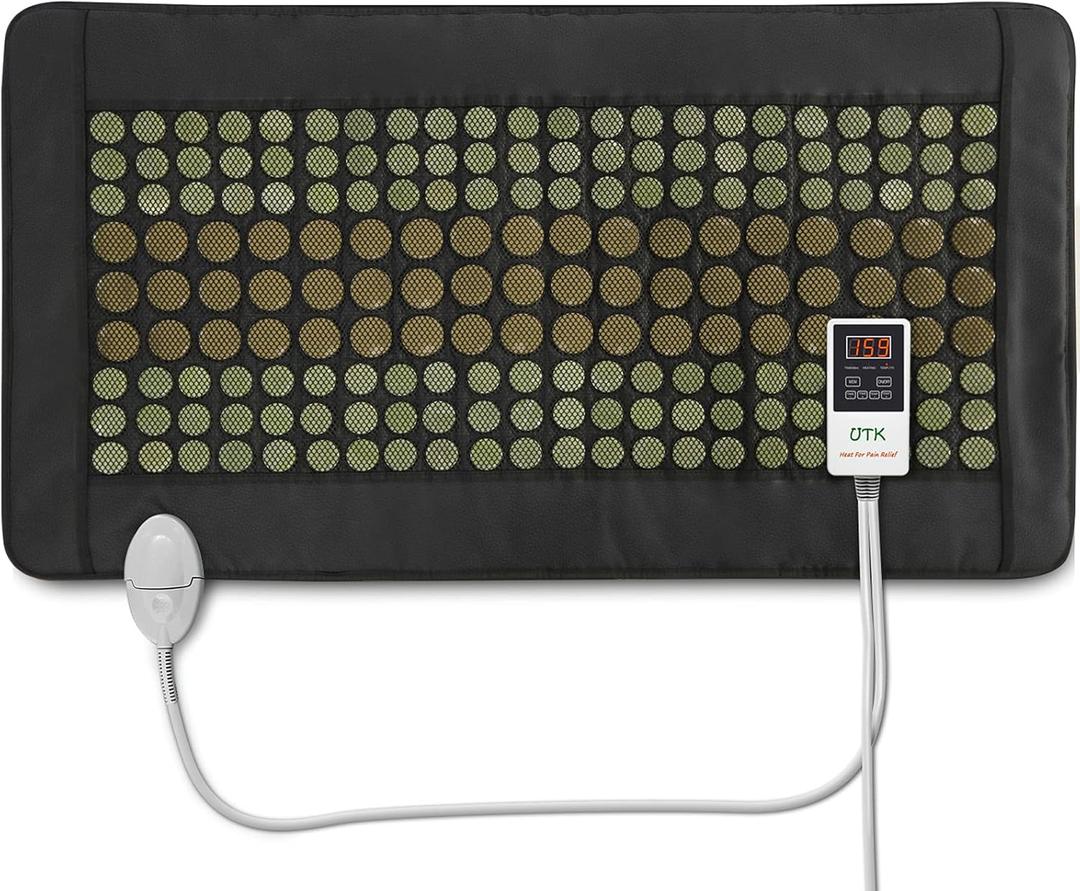 UTK Far Infrared Heating Pad for Back, 5X Deeper Pain Relief for Full Back, Thigh, Hip, Muscle, Hotter to 159, Weighted Electric Mat with Jade Tourmaline Stones, 21" x 38" Extra-Large Size