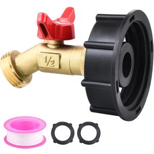 275-330 Gallon IBC Tote Water Tank Adapter, 2" Coarse Thread + Lead-Free Brass Garden Hose Valve Faucet, Garden Hose Connector Replace Valve Parts, IBC Water Tank Fitting