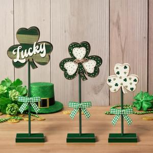Yousoontic 6 Pcs St. Patrick's Day Decorations Shamrock Wooden Sign Farmhouse Irsh Clover Table Decor Rustic Distressed St Patricks Tall Standing Centerpiece for Home Mantle Shelf Tiered Tray Decor