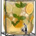 Style Setter Beverage Dispenser Cold Drink Dispenser w/ 2-Gallon Capacity Glass Jug, Metal Stand & Leak-Proof Acrylic Spigot, Metal Lid, Great for Parties, Weddings & More