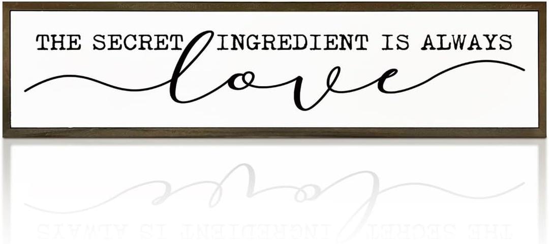 WKYAER Inspirational Love Signs, Farmhouse Kitchen Decor for Wall Table Shelf, Home Decor Accent, Decorative Wooden Table Sign, The Secret Ingredient is Always Love Sign 17.8x4x1.2 inches 63