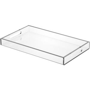 NIUBEE Acrylic Serving Tray 12x20 Inches -Spill Proof- Clear Decorative Tray Organiser for Ottoman Coffee Table Countertop with Handles (20" x 12" x 2")