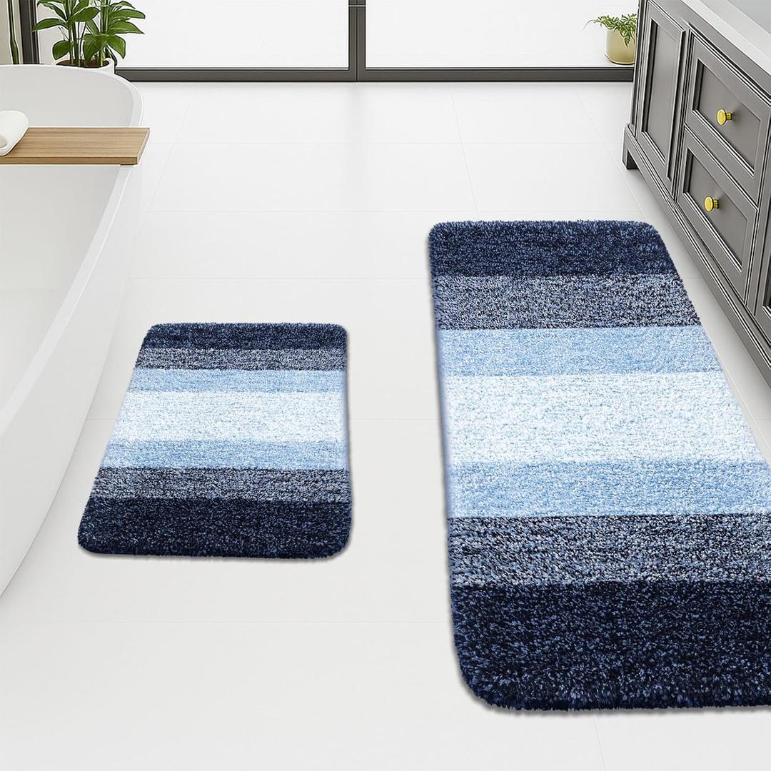 Arotive Bathroom Rugs Sets 2 Piece, Shaggy Soft and Absorbent Microfiber Bath Rugs, Non-Slip, Machine Washable Dry Bath Mats for Bathroom, 47x20 and 24x16, Blue