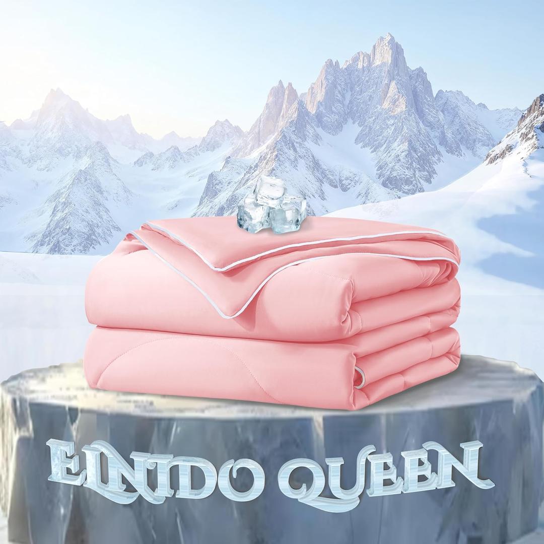 ELNIDO QUEEN Cooling Comforter for Hot Sleepers, Summer Cooling Blanket King Size for Night Sweats, Q-Max 0.45 Breathable All-Season Lightweight Blanket, (106x90 inchPink