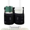 riemot Luggage Travel Cup Tablet Holder - Hold Ipad Books Passports Tickets Water Bottles - Fits Roll on Suitcase Handles - Gifts for Flight Attendants Travelers Accessories Black