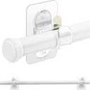 ANDGOO Curtain Rods No Drilling for Windows, 30 to 55 Inches White Renter Friendly Curtain Rod with Adhesive Holder Hook, Heavy Duty Clear Window Hangers for Apartment, Bathroom, Kitchen, Living Room