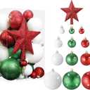 Outus 61 Pcs Glitter Christmas Ball Tree Ornament Set Shatterproof Hanging Ornaments Ball Bulk Plastic Xmas Tree Star Topper for Holiday Wedding Birthday Party Decorations(Red White Green)