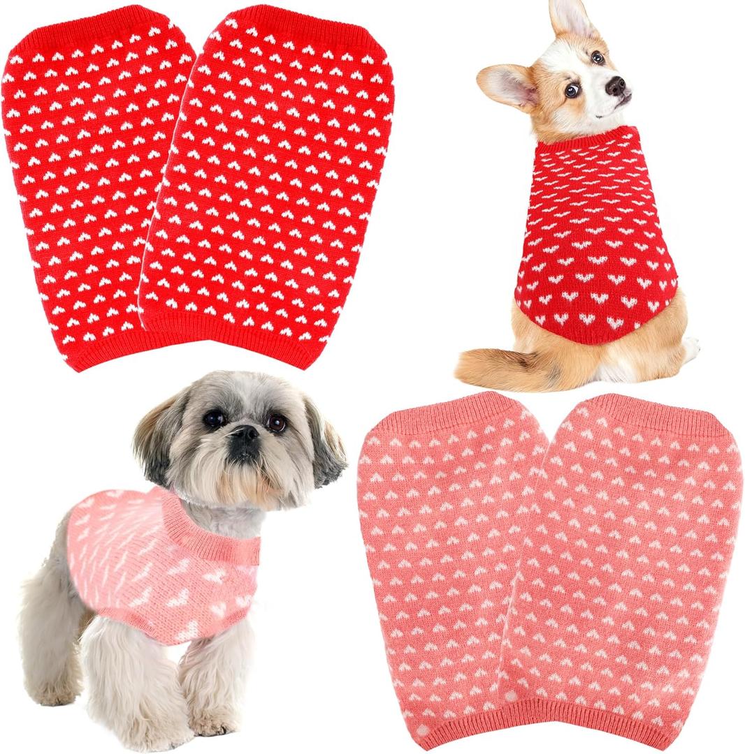 4 Pcs Valentine Dog Sweater Heart Pattern Puppy Sweater Warm Soft Pet Holiday Clothes for Cats and Dogs Warm Knitwear (M)