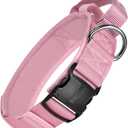OneTigris Tough Dog Collars, Tactical Dog Collar with Handle, Milltary Adjustable Dog Collar with Heavy Duty Metal Buckle for Training (Large,Pink)