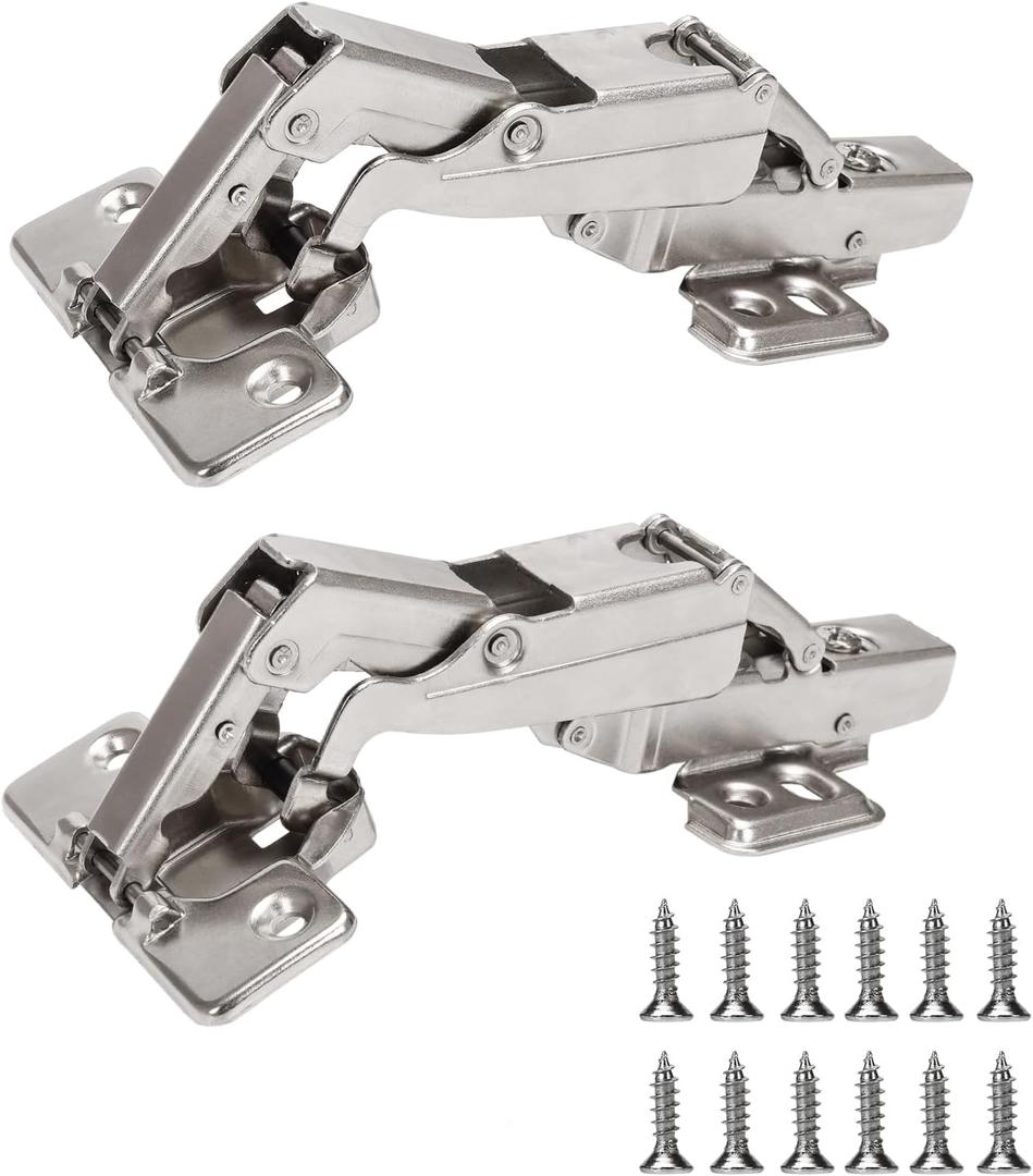 BADALU 165 Degree Kitchen Cabinet Hinges (1 Pair, 2 PCS) Concealed Hydraulic Adjustable Mounting, Soft Closing Nickel-Plated Steel Buffer Dampers for Frameless Cabinet Doors(Fixed Full Overlay)