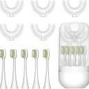 10 Pcs U Shaped Toothbrush Kids Replacement Head Set, Including 5 U Shaped Brush Heads 5 Bristle Brush Heads and 1 Storage Box (Age 7-12)