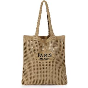 Ayieyill Crochet Tote Bag For Women, Crochet Mesh Beach Tote Bag Summer Vacation Aesthetic Boho Knit Bag for Women (G/Brown)