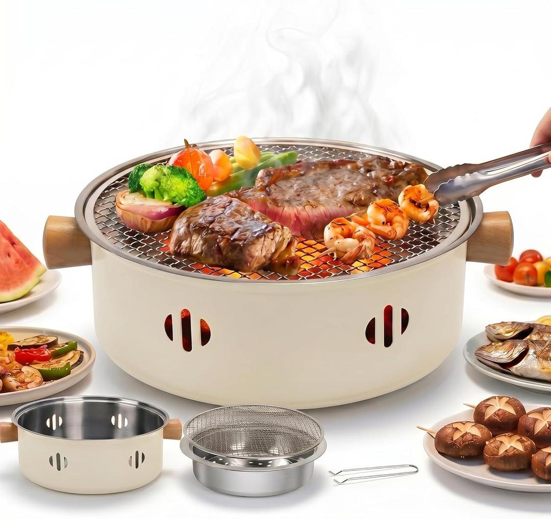 Portable Charcoal Grill, 13''diameter Mini Tabletop BBQ Grill with Stainless Steel Grate, Compact Outdoor Charcoal Barbecue for Camping, Picnic, Backyard, Travel, Small Grill for 2-4 People