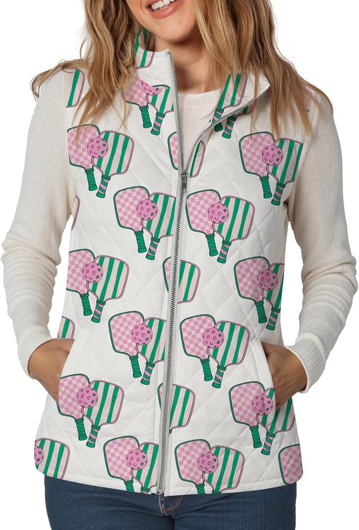 SHESHOW Women's Cropped Puffer Vests Casual Style Pickleball Sleeveless Bubble White Quilted Puffer Gilet L