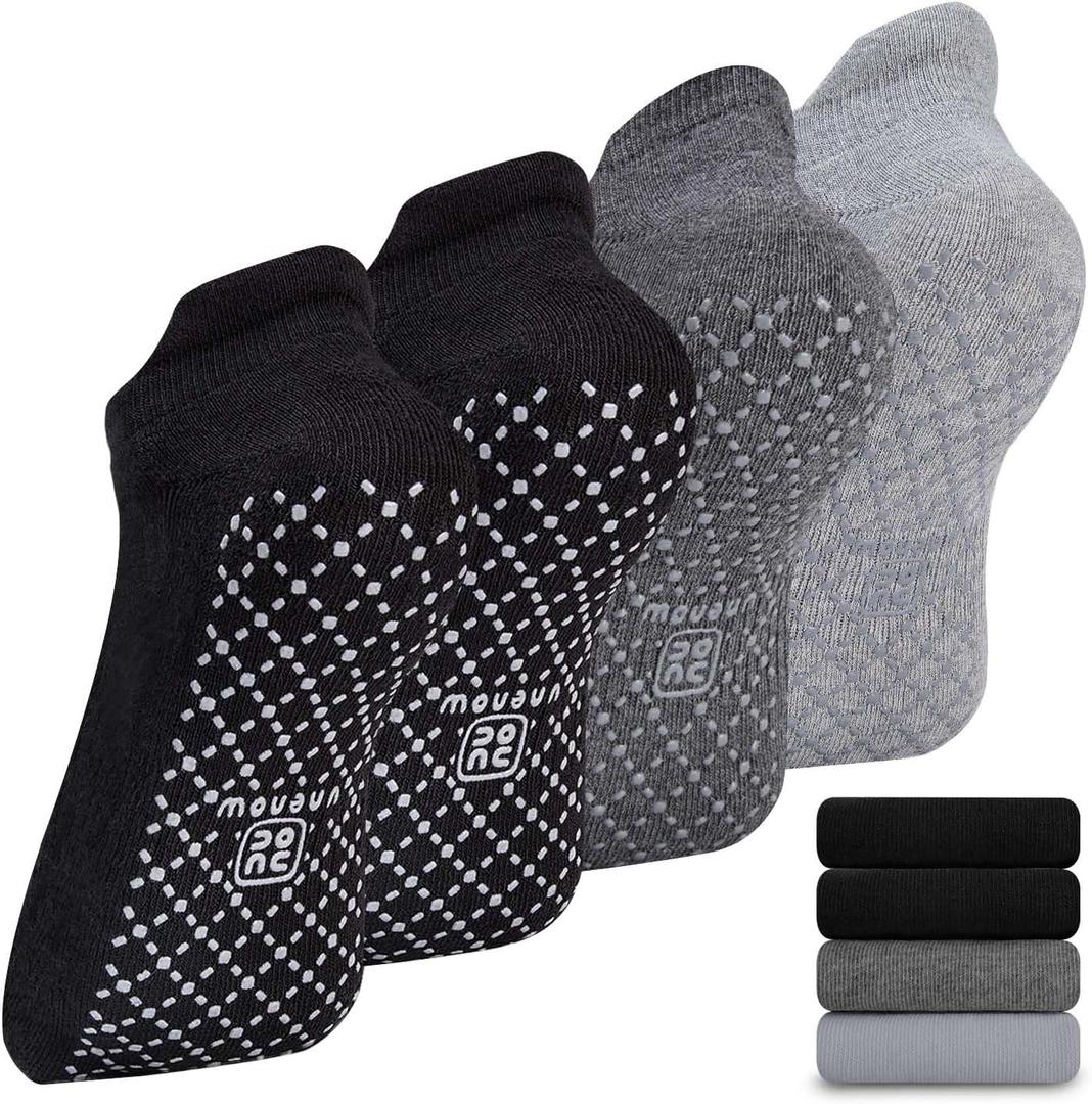 unenow Unisex Non Slip Grip Socks with Cushion for Yoga Pilates Barre Home & Hospital (Small, 4 Pairs-2 Black/Dark Grey/Light Grey)