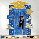 Graduation Decorations 2026 Blue and Gold Graduation Banner decorations Class of 2026 Porch Door Banner with Foil Tinsel Curtains Congrats Grad Backdrop Supplies for College High School Blue Gold