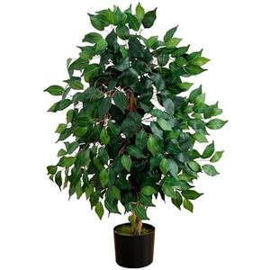 Nearly Natural 3ft Triple Trunk Artificial Ficus Tree with Natural Wood Trunks, Fake Tree for Indoor Home Decor, Faux Ficus Tree with Black Nursery Pot