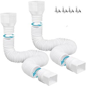2 Pack Rain Gutter Downspout Extensions,Drain Downspout Extender Diverter, Flexible Downspout Extensions Can Extendable from 21 to 60 Inches (White)