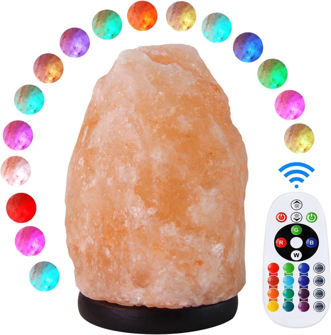 Himalayan Salt Lamp 7 Inches (5-6 Lbs) with Upgraded Remote Control, Adjustable 16 Color Changing Salt Lamp Night Light, Natural Crystal Pink Large USB Salt Rock Lamp for Home Decor
