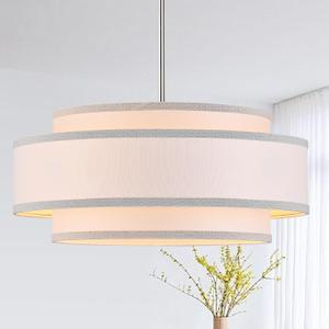 19.7" Chrome Drum Chandelier, 4-Light Linen Light Fixture