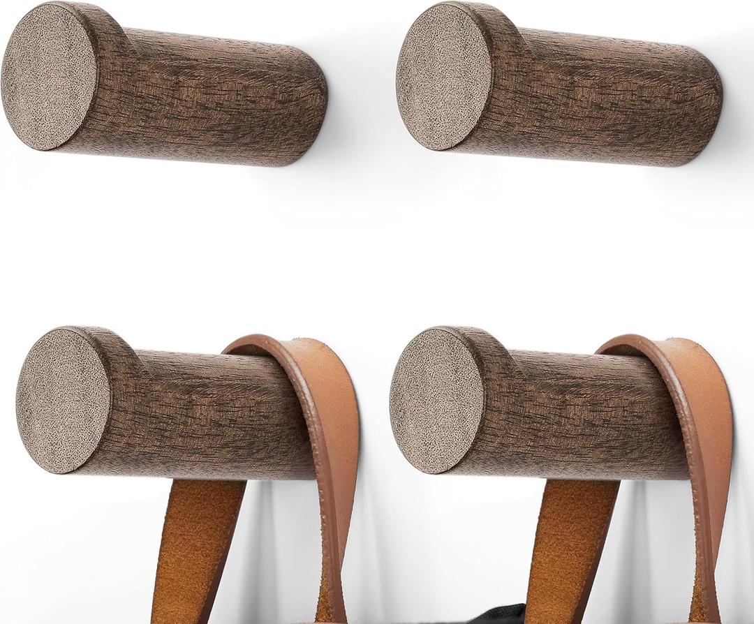 Wooden Coat Hook Wall Mounted (6 Packs) Hat Hooks, Single Coat Hat Rack Wall Mount, Wood Coat Hanger for Hanging Hat, Towel, Bag, Rope (Dark Grey, 3" Set 4)