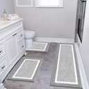 Pauwer Bathroom Rug Set 3 Piece, Non-Slip Absorbent Bath Mats, Microfiber Soft, Absorbent Plush Shaggy Carpets Includes U-Shaped Toilet Mat for Bath Floor, Shower, Light Grey (18"x26"+18"x48"+U Shape 20"x24")